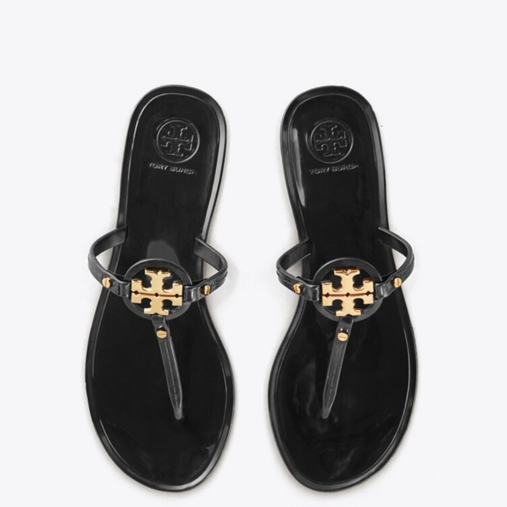 TORY BURCH BLACK MINI MILLER JELLY THONG SANDALS